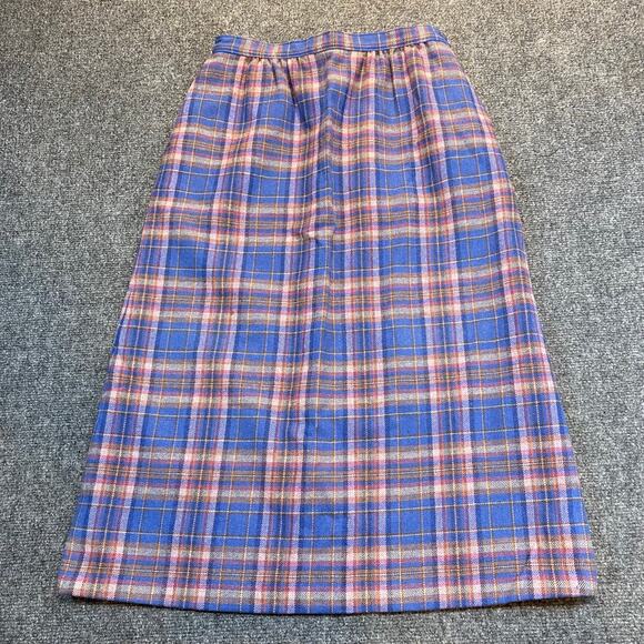 Vintage Pendleton Plaid Pencil Skirt All Wool Blue Pockets Womens 6 Knee Length - Picture 1 of 8